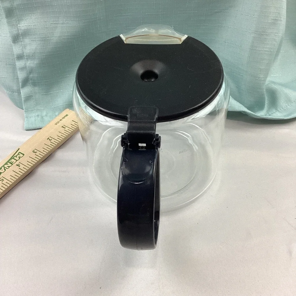 Braun 12 Cup Replacement Glass Coffee Carafe Black Handle Lid Clear